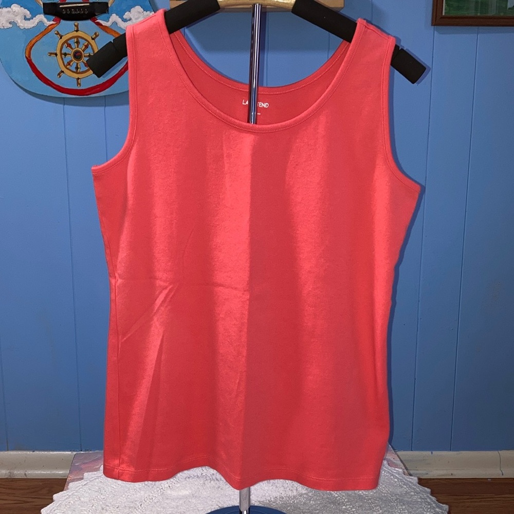 Lands' End Medium (10-12) Women's 100% cotton tank, solid coral color EUC! 15007